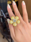 Gold Zircon Pave Flower Statement Ring And Stud Earrings view 1