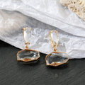 Gold Tone Double Clear Irregular Faceted Crystal Drop Earrings view 2