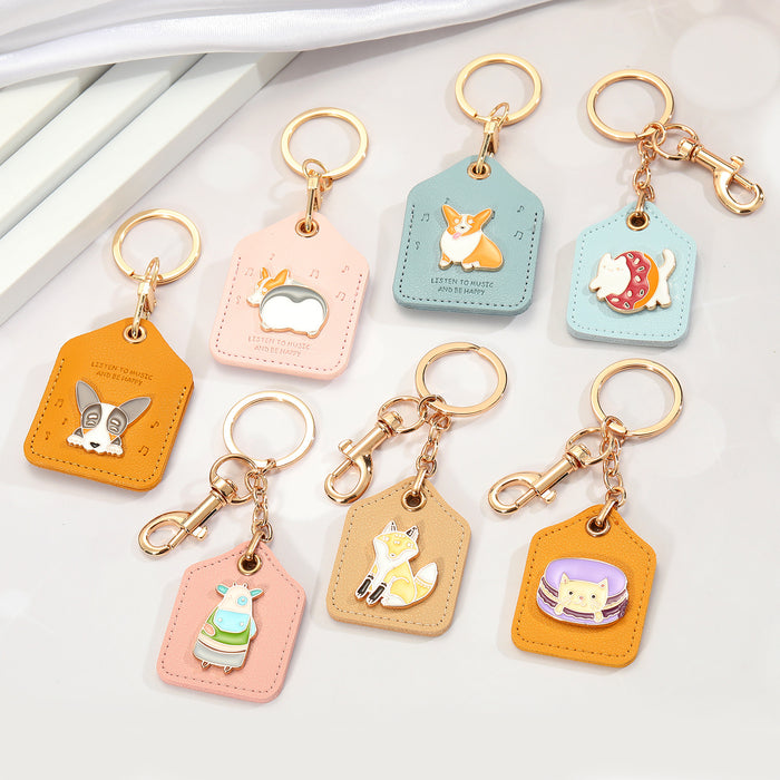 Rectangular Faux Leather Animal Keychains in Seven Applique Designs