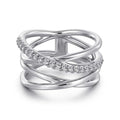 Silver Tone Multi Band Crisscross Clear Pavé Ring Sizes 6-10 view 2