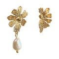 Gold Asymmetric Flower Studs One with Baroque Pearl Drop view 5