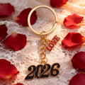 Black Enamel 2026 Love Charm Gold Split Ring Keychain view 4
