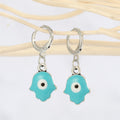 Silver Tone Hamsa Evil Eye Huggie Earrings in Five Color Designs view 5