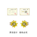Yellow Enamel Sunflower Stud Earrings Gold Star Crystals view 3