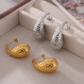 Hammered Dimple Teardrop Stud Earrings Gold Silver view 2