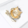 Colorful Enamel Owl Brooch on Flowering Branch with Red Bow view 4