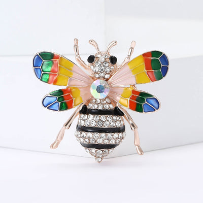 bee with rainbow wings brooch shown from the front