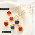 Cushion Crystal Pendant Necklace Stud Earrings Red Blue view 2