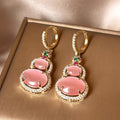 Gold Tone Crystal Gourd Hoop Earrings in Red and Pink view 7