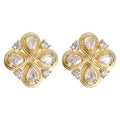 Gold Chinese Knot Clover Teardrop Zircon Stud Earrings view 5