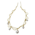 Gold Multi Strand Scalloped Chain White Pearl Drop Necklace view 5