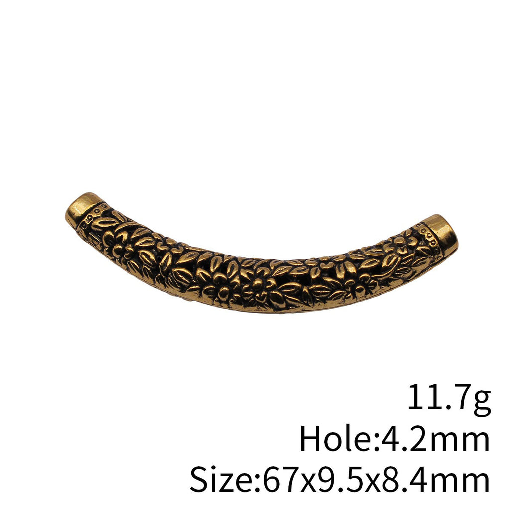 67x9.5x8.4mm 11.7g Antique Gold Zinc Alloy Flower Leaf Pattern Curved Tube Beads for DIY Necklace Making