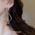 Abstract Gold Tone Wire Triangle and Disc Drop Earrings view 3