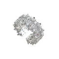 Silver Tone Clear Stone Floral Edge Wide Open Ring For Women view 5