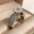Princess Cut Square Center Ring Silver Pave Shoulders view 2