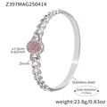 Hinge Bangle Curb Chain Oval Zircon Disc Gold Silver Steel view 6