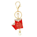 Red Enamel Fortune Envelope Keychain with Pearl Like Bead Drop view 5