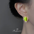 Olive Green Cat Eye Oval Stud Earrings Gold Chain Frame view 2
