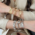 Gold Silver Bamboo Twist Hammered Open Cuff Bangles Six view 1