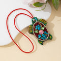 Beaded Turtle Charm Pendant with Rhinestone Accents and Red Cord view 4