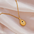 Shell Texture Oval Cross Pendant Necklace Gold Or Steel view 2