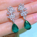 Green Teardrop Crystal Floral Cluster Drop Earrings view 2