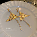 Gold Tone Crystal Fan Fringe Statement Drop Earrings view 3