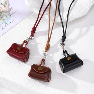 Mini Leather Snap Pouch Necklace Braided Cord 3 Colors