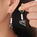 Heart Pendant Hoop Earrings with Pearl Beads Gold and Steel view 3