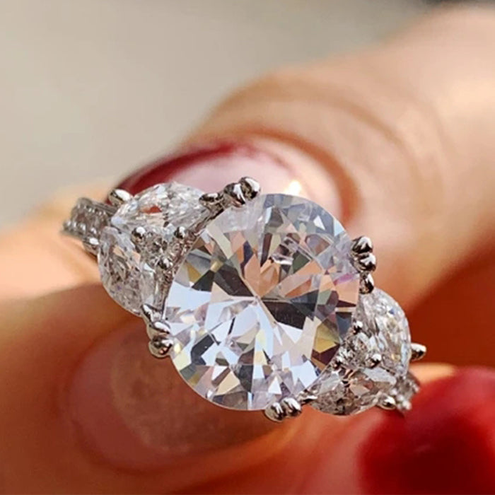 Three Stone Round Crystal Ring in Rose Gold Tone with Clear Crystal Details