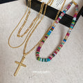 Gold Multicolor Heishi Bead Figaro Chain Necklace Styles view 2