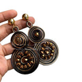 Brown Cord Woven Circle Statement Stud Earrings With Metal Details view 5
