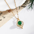 Green Jade-Look Gourd Bamboo Pendant Necklaces Gold Chain 5 Styles view 9