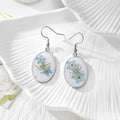 Silver Tone Oval Pressed Flower Drop Earrings in Seven Designs view 11