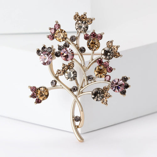 Branching Crystal Tree Brooch in Soft Pink and Brown grouped product view