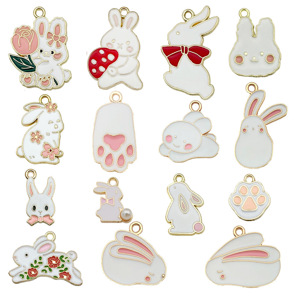 Enamel Zinc Alloy Rabbit Charm Pendants for DIY Keychain Necklace Bracelet Jewelry Making