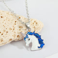 Silver Tone Enamel Unicorn Pendant Necklaces in Three Mane Colors view 2