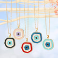 Gold Tone Layered Enamel Evil Eye Pendant Necklaces in Five Colors view 1