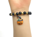 Black Bead Gold Spacer Pumpkin Wizard Stretch Bracelet view 3