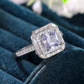 Rectangular White Stone Ring with Double Halo and Pavé Band view 4