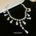 Silver Crystal Pearl Fringe Teardrop Statement Necklace view 2
