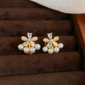 Floral Pearl Clip-On Earrings in Silver and Gold with Polished Metal Details view 7