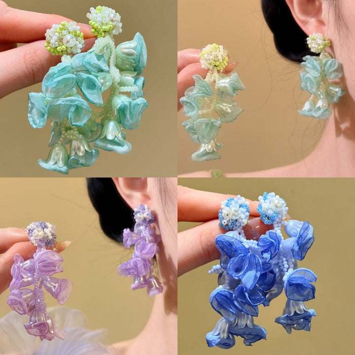 Colorful Sculpted Flower Tassel Statement Stud Earrings