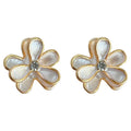 Gold Five-Petal White Enamel Flower Crystal Center Studs view 5