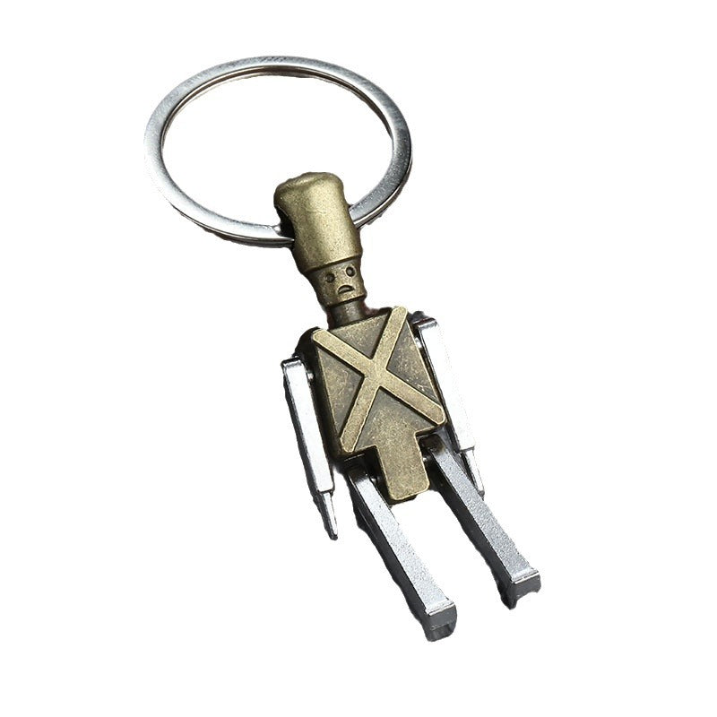 Vintage Articulated Alloy Robot Keychain Pendant Gift Accessory