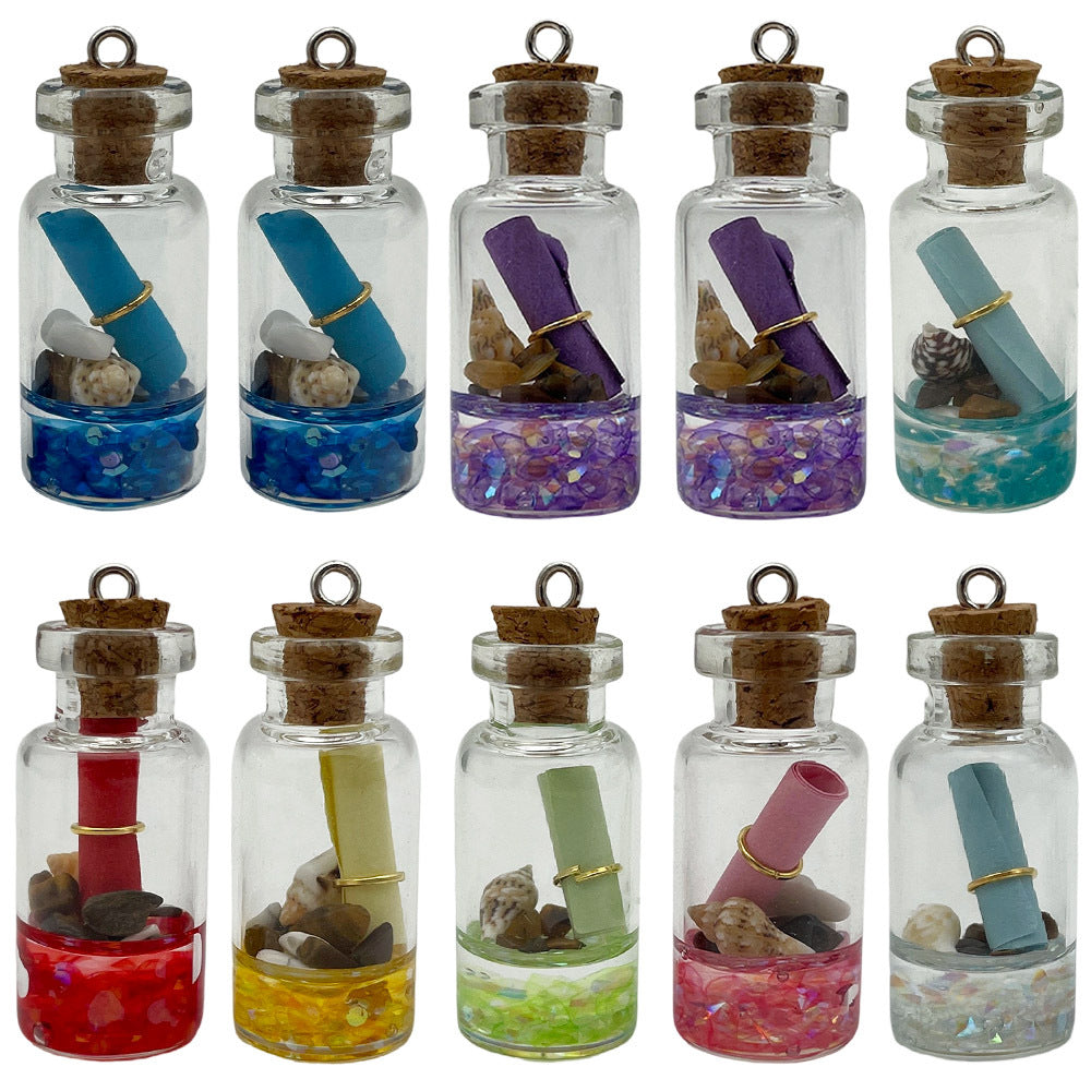 Glass Ice Cube Conch Wishing Bottle Charm Pendant for DIY Necklace Earrings Keychain
