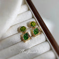Gold Green Enamel Irregular Circle Square Drop Earrings view 4