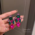 Multicolor Crystal Cluster Statement Earrings Fashion Jewelry Accessories view 3