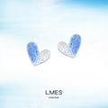 Silver-Tone Blue Clear Gradient Glass Crystal Heart Stud Earrings view 4