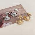 Textured Ginkgo Leaf Stud Earrings Gold or Silver Tone view 2